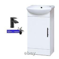 400mm Bathroom Vanity Unit Basin Sink Cloakroom Single Door Cabinet Black Tap