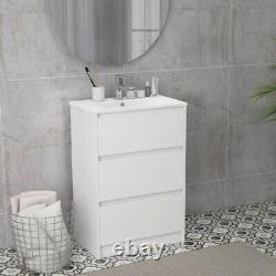 600mm Bathroom Sink Vanity Unit Basin Single Tap Hole Freestand Unit 2Drawers