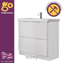 900mm Floor Standing Unit With Storage & White Resin Wash Basin Eaton White