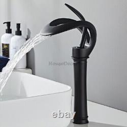 Art Waterfall Bathroom Countertop Wash Basin Sink Mixer Taps Stylish Hole Design