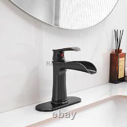 Bathroom Deck Mounted Wash Basin Faucet Single Handle Waterfall Sink Mixer Tap