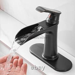 Bathroom Deck Mounted Wash Basin Faucet Single Handle Waterfall Sink Mixer Tap