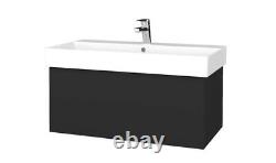 Bathroom Furniture Wall Hung Vanity Unit 805mm Single Drawer Matt Carbon +Basin