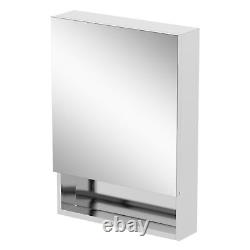 Bathroom Single Door Mirror Stainless Steel Open Shelf Modern Cabinet 500 x 700