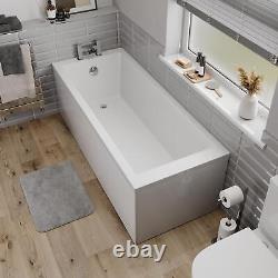 Bathroom Single Ended 1700x750mm Square Bath Front Panel Acrylic White Modern