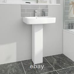Bathroom Square Wash Basin Sink Full Pedestal White Ceramic Single Tap Hole