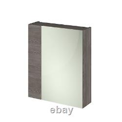 Bathroom Wall Hung Contemporary Single Door Mirror Storage Cabinet, 600mm, woodg
