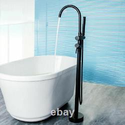 Black Free Standing Floor Mount Bathtub Tap Faucet Bath Shower System Set