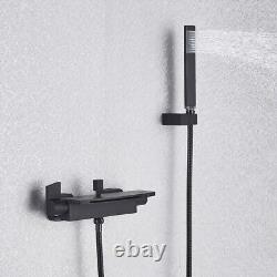 Black Waterfall Bathtub Shower Mixer Valve Filler Taps Bar Faucet Wall Mounted