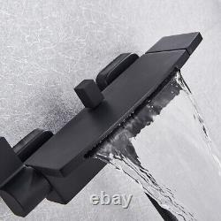 Black Waterfall Bathtub Shower Mixer Valve Filler Taps Bar Faucet Wall Mounted