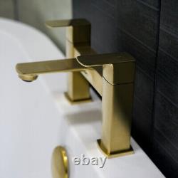 Brushed Brass Bath Tap, Gold Dual Lever Single Spout Mixer, Eco Click, 0.5-2bar