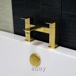 Brushed Brass Bath Tap, Gold Dual Lever Single Spout Mixer, Eco Click, 0.5-2bar
