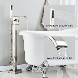 Brushed Free Standing Floor Mount Bathtub Tap Faucet Bath Shower System Set