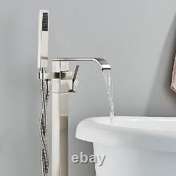 Brushed Free Standing Floor Mount Bathtub Tap Faucet Bath Shower System Set