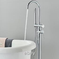 Chrome Floor Mounted Free Standing Bathtub Faucet Shower Tub Filler Mixer Tap UK