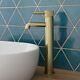 Countertop Tall Basin Sink Mixer Tap Bathroom Single Lever Fluted Brushed Brass