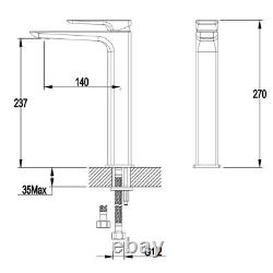 Dara Bathroom Tall Matt Black Basin Sink Mono Mixer Single Lever Tap