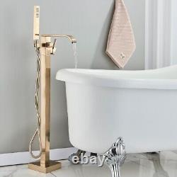 Floor Mounted Free Standing Bath Waterfall Shower Mixer Tub Filler Brushed Gold