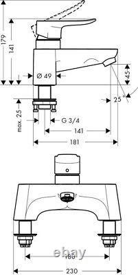 Hansgrohe Metris Single Lever Low Pressure Bath Filler Deck Mounted 31423000 D5