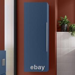 Hudson Reed Bathroom 1200mm Wall Mounted Fluted Tall Unit Blue Single Door Unit