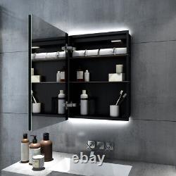 LED Bathroom Mirror Black Cabinet with Shaver Socket 500x700 Single Door Button