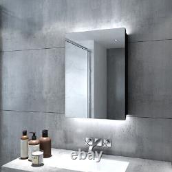 LED Bathroom Mirror Black Cabinet with Shaver Socket 500x700 Single Door Button