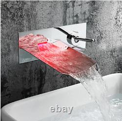LED Bathroom Mixer Basin/Bathtub Faucet Chrome Single Lever Taps Wall Mounted