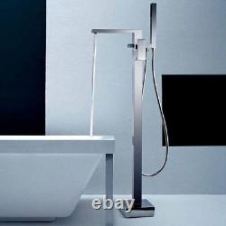 Modern Square Freestanding Bath Shower Mixer Tap & Waterfall Basin Tap Chrome