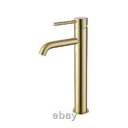 Modern Tall Bathroom Sink Basin Faucet Mixer Tap Single Handle Brushed Brass