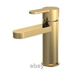 Nuie Arvan Brushed Brass Mono Basin Mixer Tap Push Button Waste Modern Bathroom