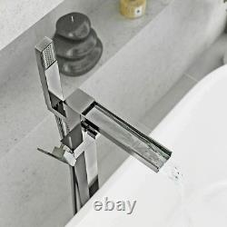 Ozone Chrome Square Freestanding Waterfall Bath Shower Mixer Modern Bathroom