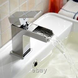 Ozone Square Waterfall Chrome Bathroom Tap Set Basin Mono & Bath Filler Mixer