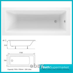 Single Ended Bath 1500mm-1600-1700-1800mm White Acrylic Bath Modern Bathroom
