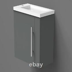 Wall Hung Cloakroom Cupboard Storage Single door with Resin Stone Basin 440mm